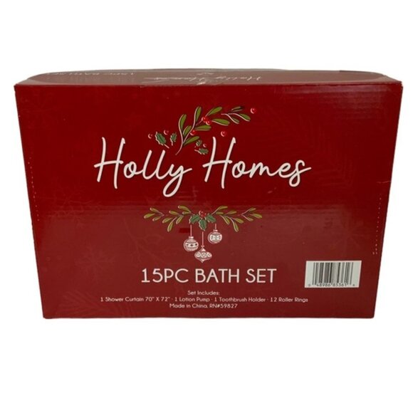 Christmas Bath Set Farm Trucks Christmas Fabric Shower Curtain Accessories 15 Pc - Picture 2 of 9